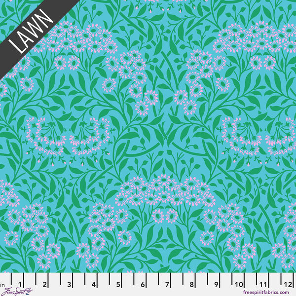 Michaelmas Daisy Cotton Lawn in Aqua