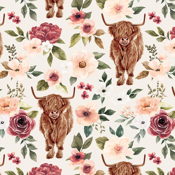 Highland Cow Floral in Cream