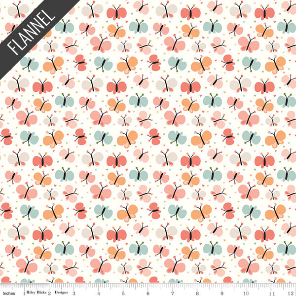 Butterflies Flannel in White