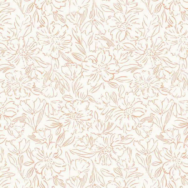 Sketched Blooms in Peach on Cream