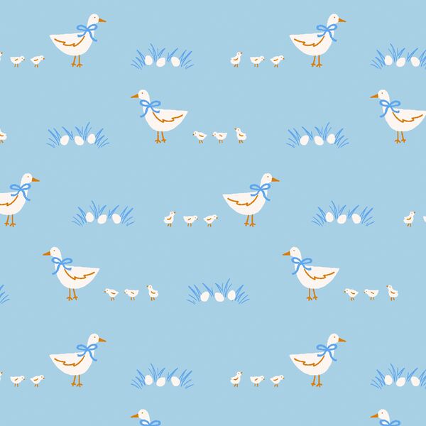 Ducks and Ducklings in Blue