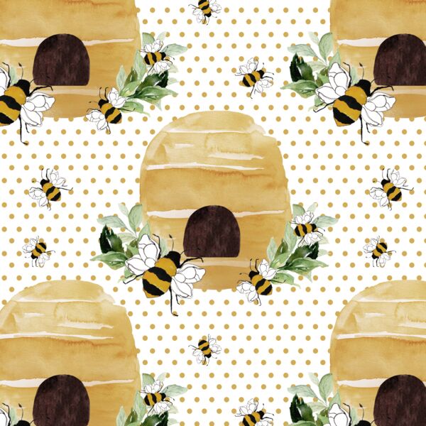 Busy Beehive in Honeycomb Polka Dots