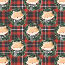 Little Fox on Tartan Plaid in Classic Red