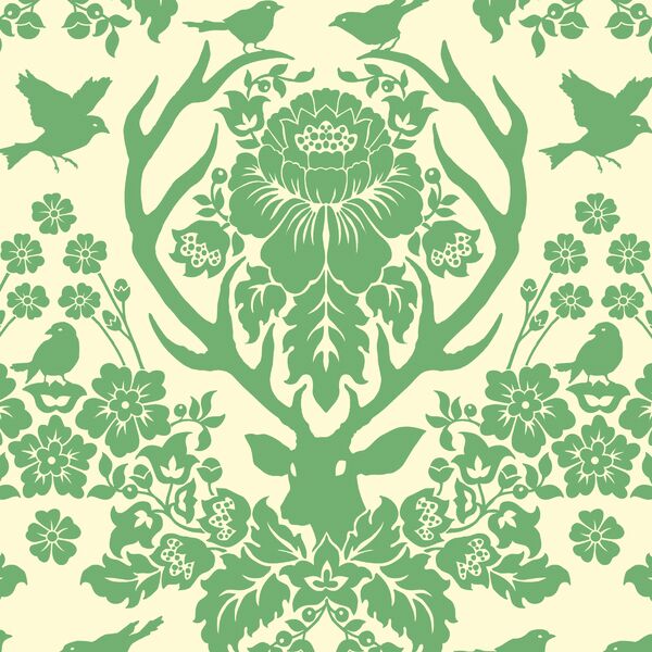 Antler Damask in Green Tea on Ivory