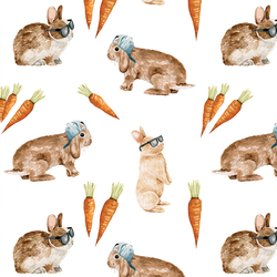 Cool Bunnies and Carrots in White