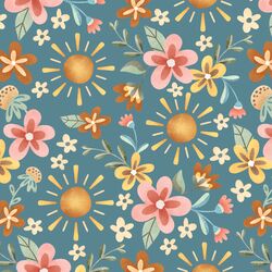 Glowing Sun Floral in Teal