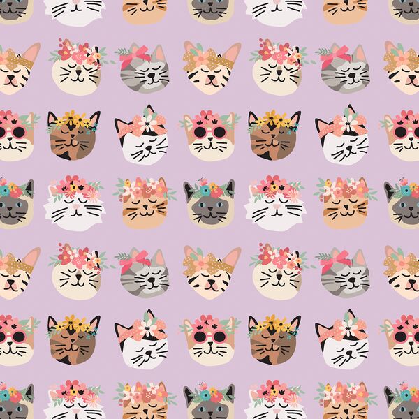 Flower Cats in Lilac