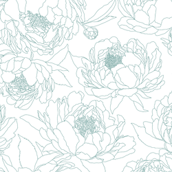 Large Sketched Garden in Pond Blue on White
