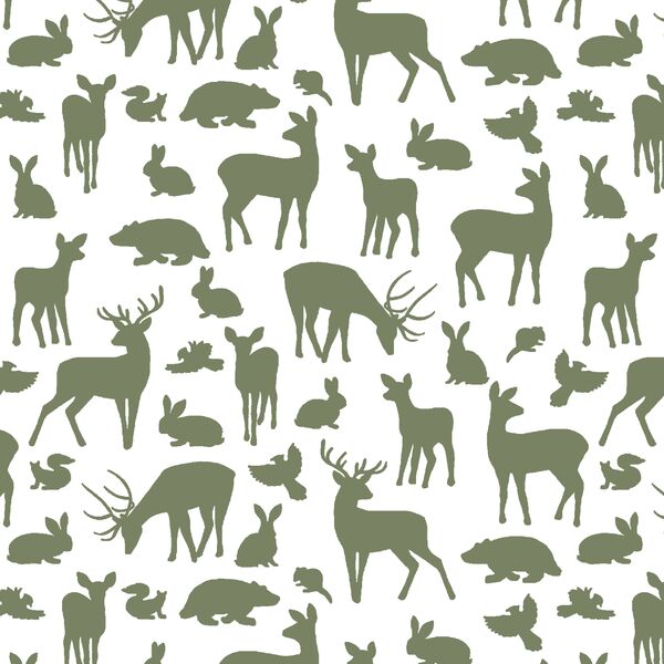 Forest Friends in Olive on White