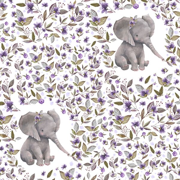 Sweet Floral Elephant in White