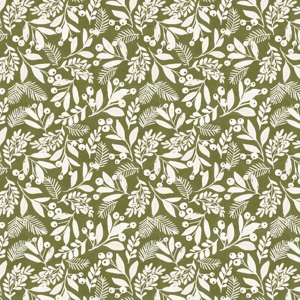 Winter Foliage in Ivory on Olive