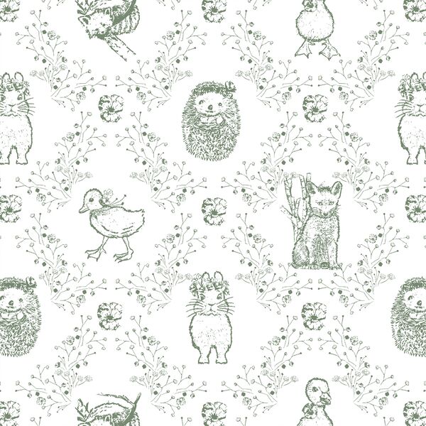 Bunny and Friends in Soft Pine on White
