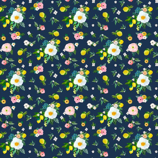 Small Lemon Blossoms in Navy