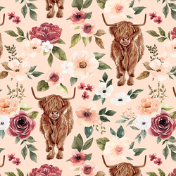 Highland Cow Floral in Light Pink