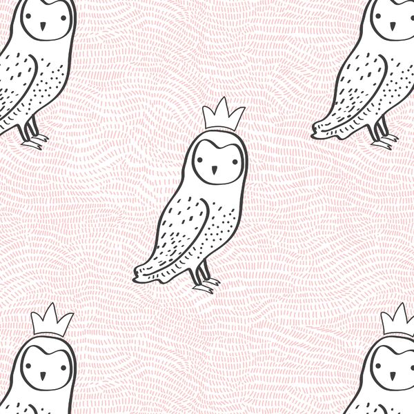 Crowned Owl in Sweet Pink and Onyx
