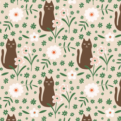 A Cat in the Flowers in Brown Green