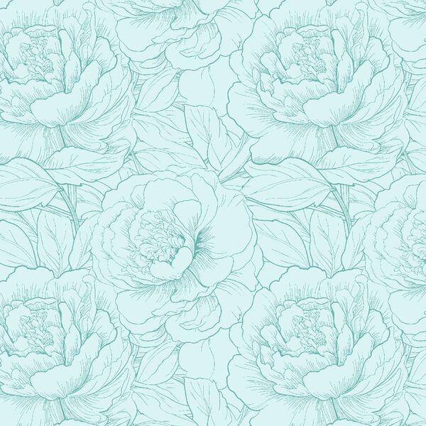 Peony Sketch in Tranquil Aqua