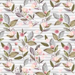 Tossed Floral on Stripes in Grey