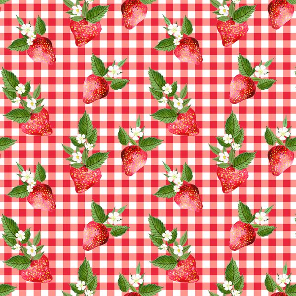 Strawberries in Berry Red Gingham