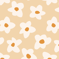 Graphic Retro Flowers in Light Apricot Cream