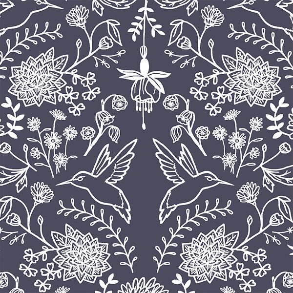 Hummingbird Damask in Ink