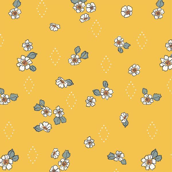 Ditsy Strawberry Flower in Lemon