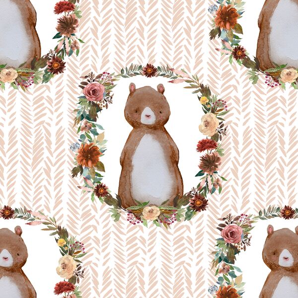 Woodland Bear in Shell Herringbone