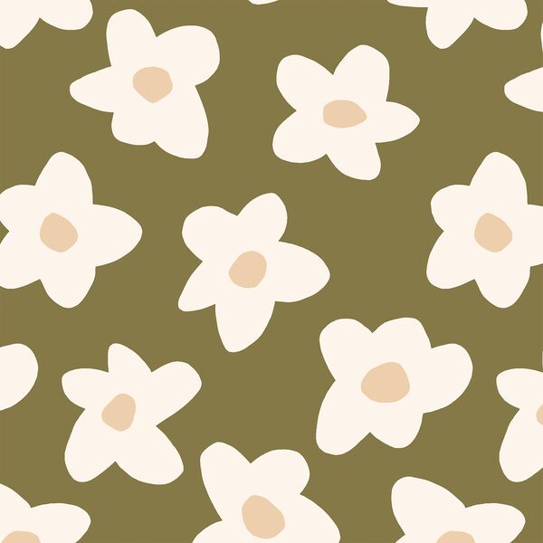 Graphic Retro Flowers in Basil