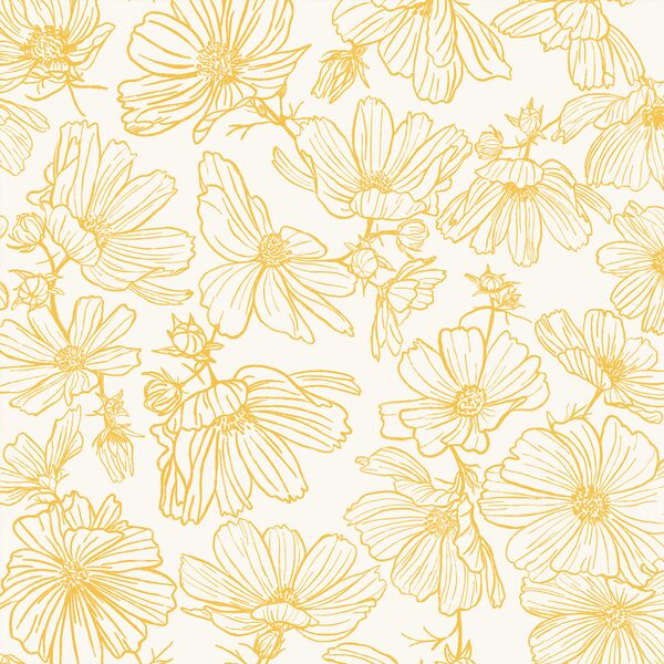 Floral Sketch in Lemon on Cream