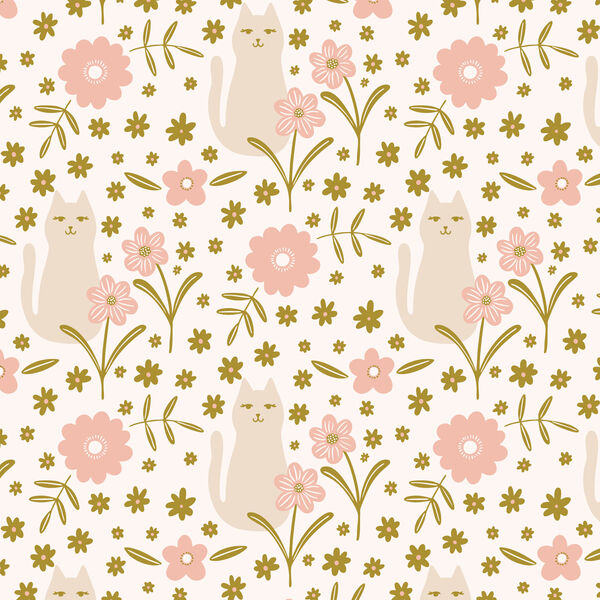 A Cat in the Flowers in Pink Olive