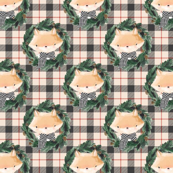 Little Fox on Tartan Plaid in Home
