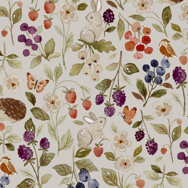 Berries and Bunnies in French Gray