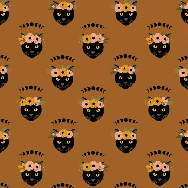 Mystical Garden Cats in Amber Brown