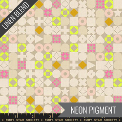 Blocked Linen in Khaki Neon