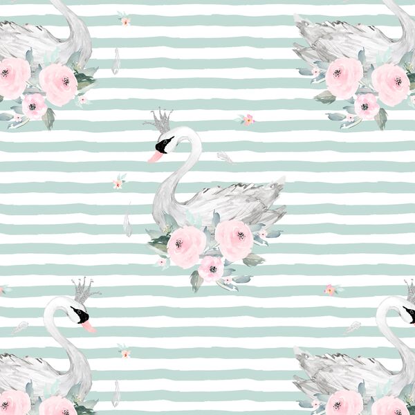 Blush Swans in Mint Green Stripes