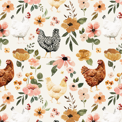Floral Chickens in Cream