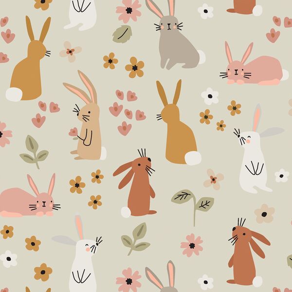 Large Bunnies and Flowers in Spring