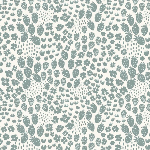 Berry Meadows in Pewter Blue on Cream