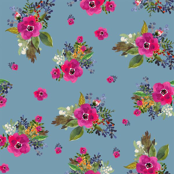Jungle Floral in Blue Mist
