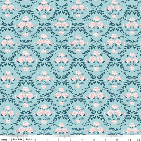 Trellis Damask in Aqua