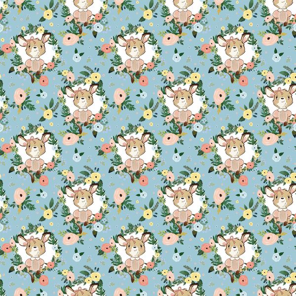 Floral Girl Kangaroo in Blue