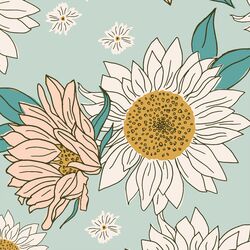 Large Boho Sunflowers in Aqua