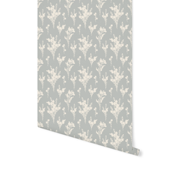 Blooming Branches in Cream on Grey