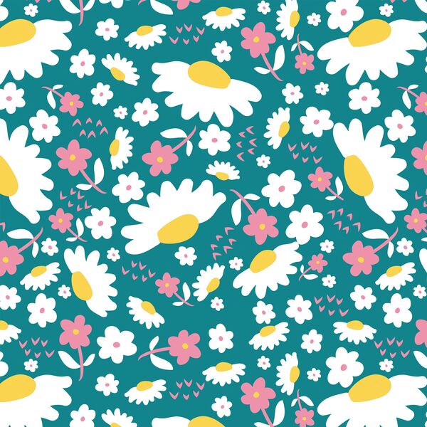 Daisies in Rose and Teal