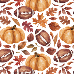 Footballs and Pumpkins in White