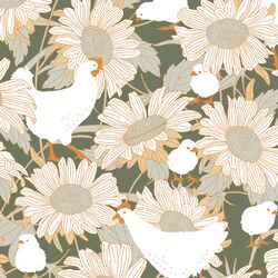 Large Chickens and Daisies in Lichen