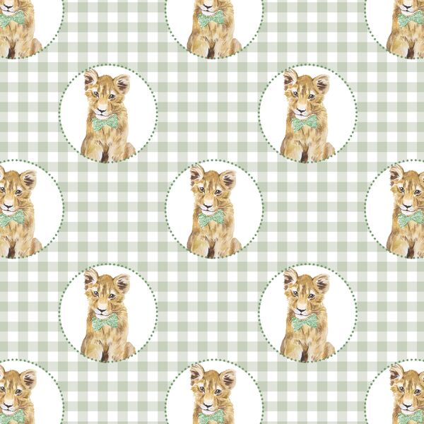 Little Boy Cub Wreath on Gingham Check in Succulent Green