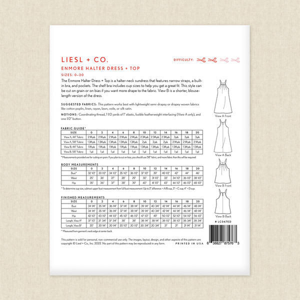 Enmore Halter Dress and Top Pattern, Liesl Co., Restlessneedle, Includes Shelf  Bra W/pattern Pieces for A/B, C and D Cup Sizes, Sizes 0-20 -  Canada