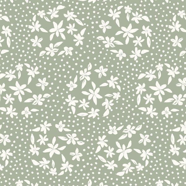 Floral Dot Silhouette in Ivory on Thyme Green