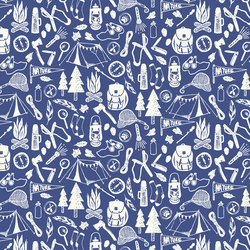 Camp Life Silhouette in Cream on Ultramarine Blue